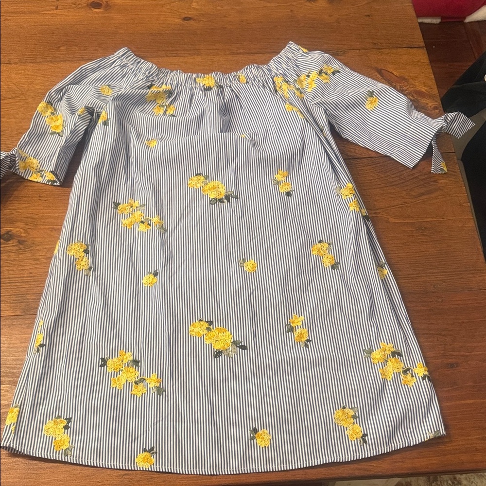 Tacera Blue and Yellow Floral Midi Dress